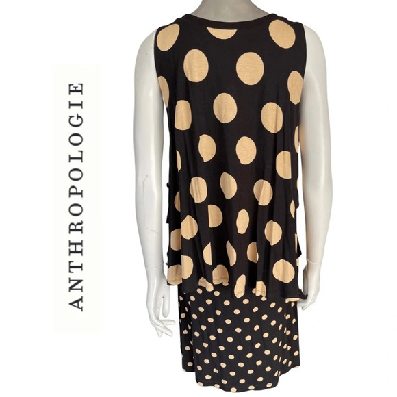 Anthropologie Maeve Davina Layered Dress Polka Dot Black Cream Small - Picture 9 of 9